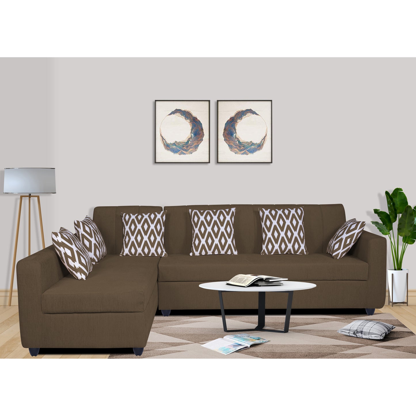 Adorn India Rio High Back L Shape 6 Seater Sofa Set (Left Side Handle) (Camel)