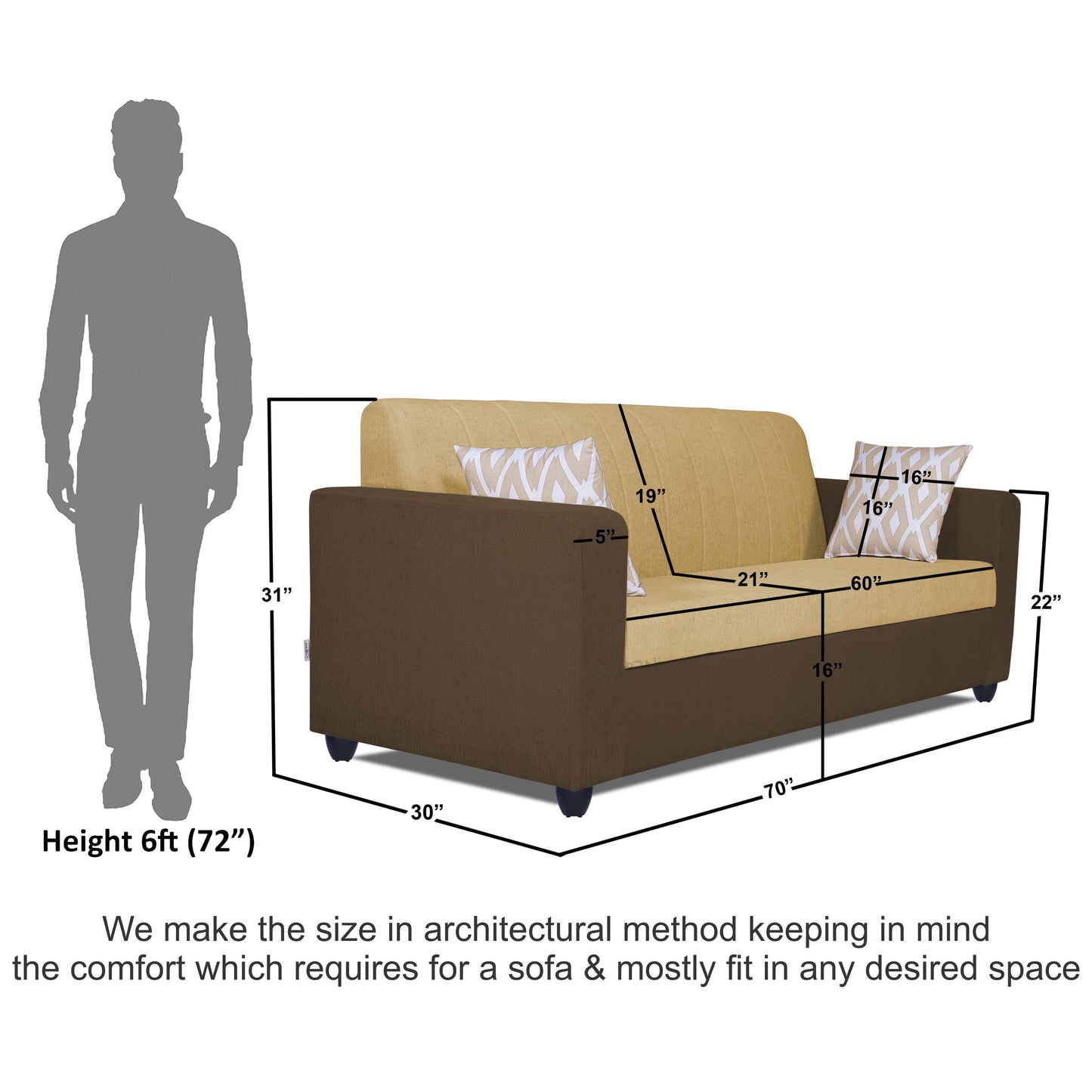 Adorn India Rio Highback 3 Seater Sofa (Brown & Beige) (3 Year Warranty)