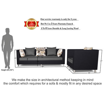 Adorn India Exclusive Two Tone Alica 3-1-1 Five Seater Sofa Set (Wood & Fabric, Light Grey & Black)