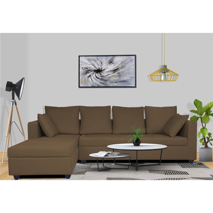 Adorn India Zink Straight line L Shape 6 Seater Sofa Plain Cushion (Left Side Handle)(Camel)