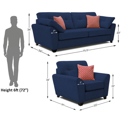 Adorn India Moris 5 Seater 3-1-1 Sofa Set (Blue) (3 Year Warranty)