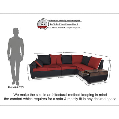 Adorn India Orlando Fabric L Shape Sofa (Black) ack and Maroon