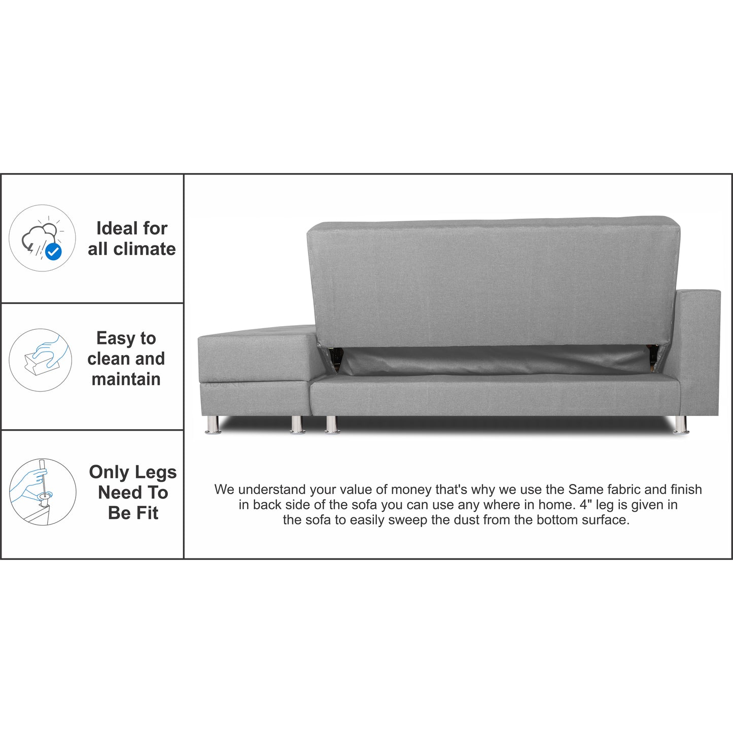 Adorn India Flora Sofa Cum bed (Light Grey)