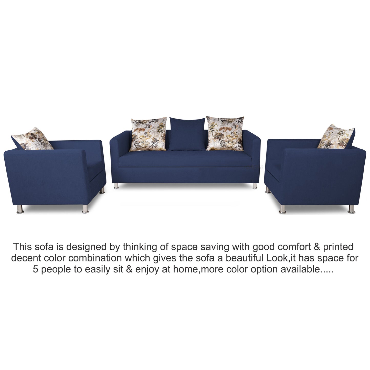 Adorn India Alita 3-1-1 Compact 5 Seater Sofa Set (Blue)