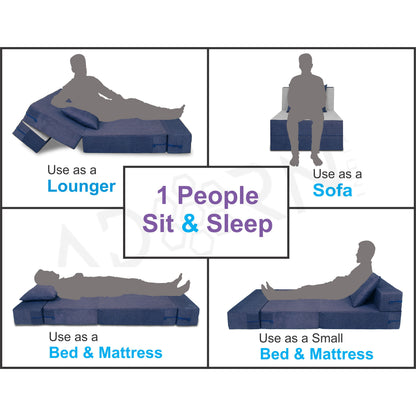 Adorn India Easy 2 Seater Sofa cumbed 3x6 (Blue & Grey) (1 Year Warranty)