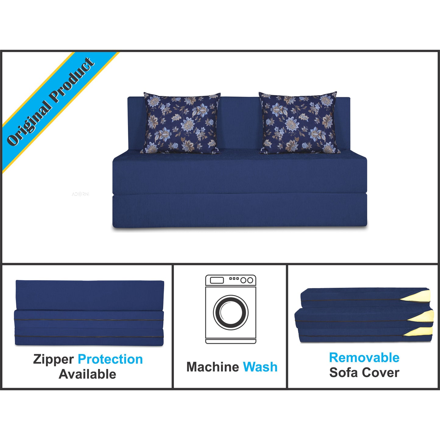 Adorn India Easy Two Seater Sofa Cum Bed Floral '4 x 6' (Blue), Foam