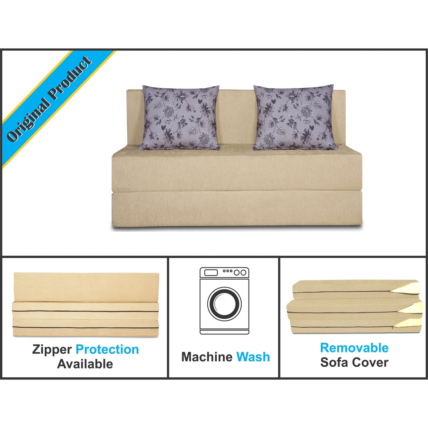 Adorn India Easy Two Seater Sofa Cum Bed Floral '4 x 6' (Beige), Foam