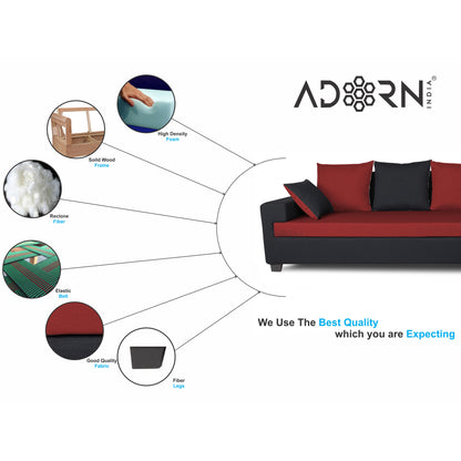 Adorn India Orlando Fabric L Shape Sofa (Black) ack and Maroon