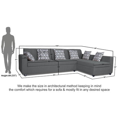 Adorn India Rio Highback L Shape 6 Seater coner Sofa Set (Grey)