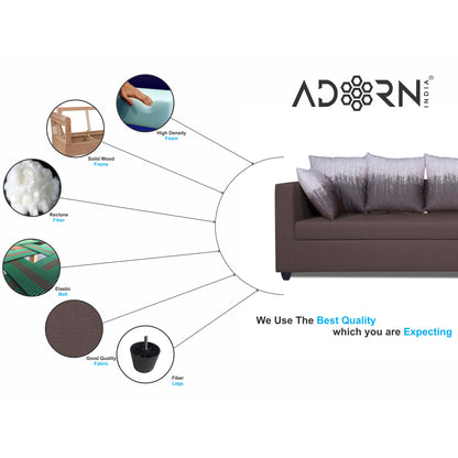 Adorn India Zink Straight line L Shape 6 Seater Sofa Wave Cushion (Brown)