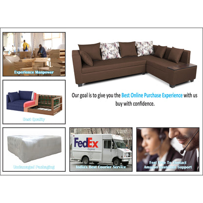 Adorn India Mclain L Shape 6 Seater Sofa (Brown)