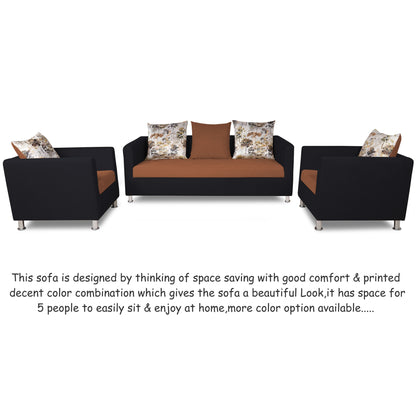 Adorn India Exclusive Two Tone Alita Compact 3-1-1 Sofa Set (Rust & Black), Wood, Foam