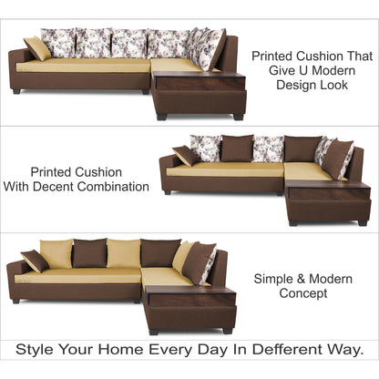 Adorn India Orlando Fabric L Shape Sofa (Brown and Beige)