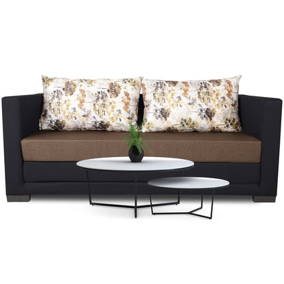 Adorn India Exclusive Two Tone Straight Line Three Seater Sofa Cum Bed (Camel & Black), Wood, Foam