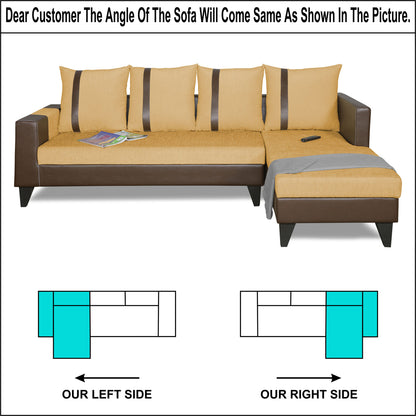 Adorn India Ashley L Shape 6 Seater Sofa Set Leatherette Fabric Stripes (Right Hand Side) (Brown & Beige) (3 Year Warranty)