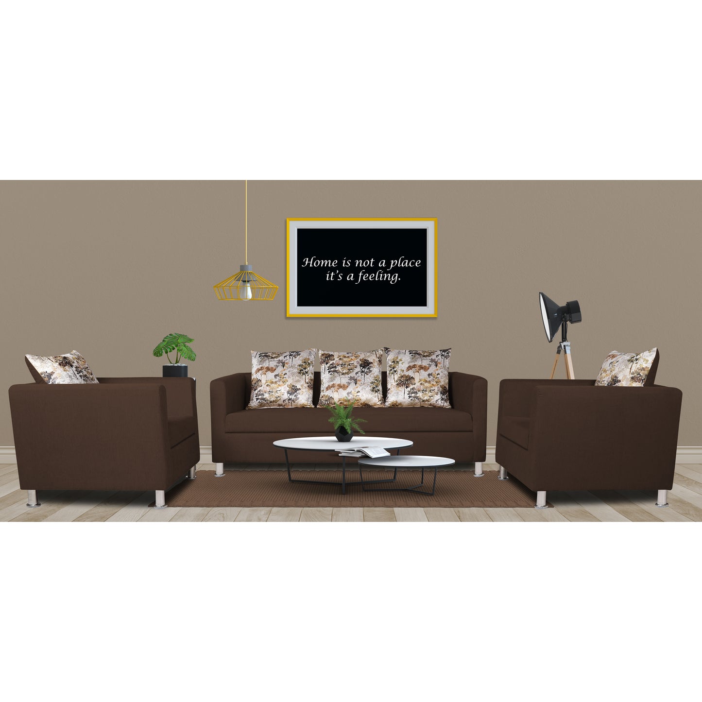 Adorn India Alita 3-1-1 Compact 5 Seater Sofa Set (Brown), Wood, Foam