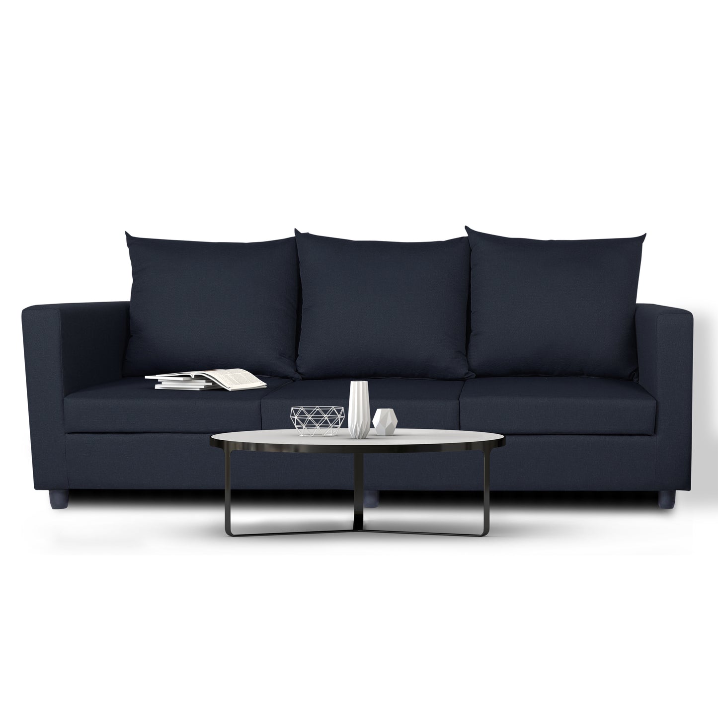 Adorn India Straight Line Three Seater Sofa(Black)