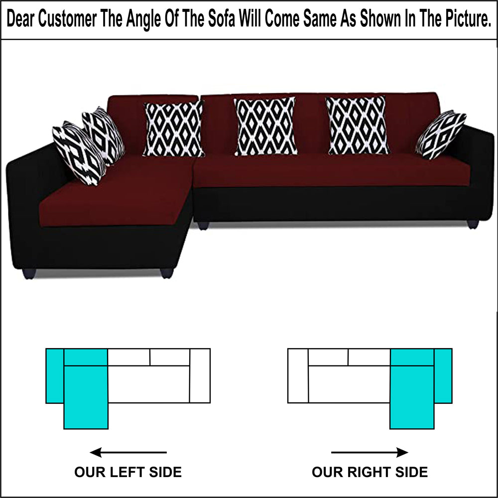 Adorn India Rio High Back L Shape 6 Seater Sofa Set (Left Side Handle)(Maroon & Black)
