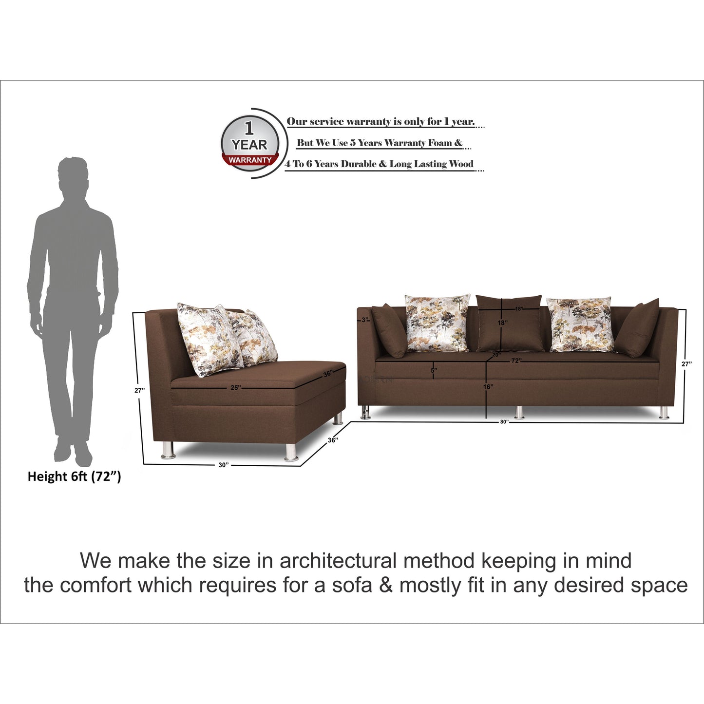 Adorn India Alica Modular Sofa Set (Brown)