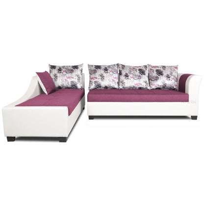 Adorn India Aliana L Shape Leatherette Fabric 6 Seater Sofa Set LHS (Light Purple & White)