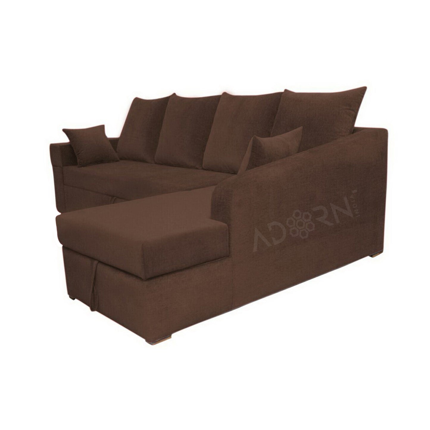 Adorn India Comfort Line L Shape 6 Seater Corner Sofa Cum Bed RHS (Brown)
