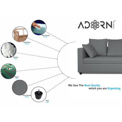 Adorn India Zink Straight line L Shape 6 Seater Sofa with Plain Cushion (Grey)