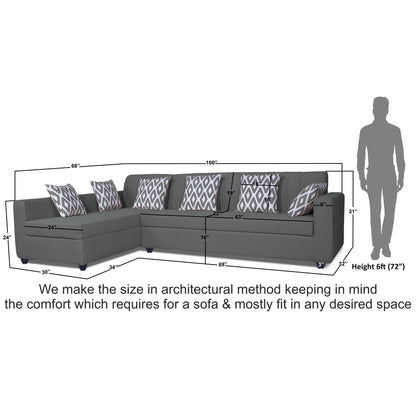 Adorn India Rio Highback L Shape 6 Seater Sofa Set (Left Hand Side) (Grey) (3 Year Warranty)