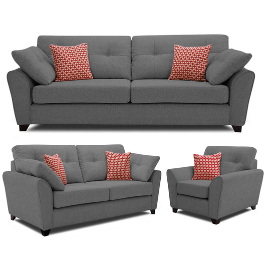 Adorn India Moris 3+2+1 6 Seater Fabric Sofa Set (Grey) (3 Year Warranty)