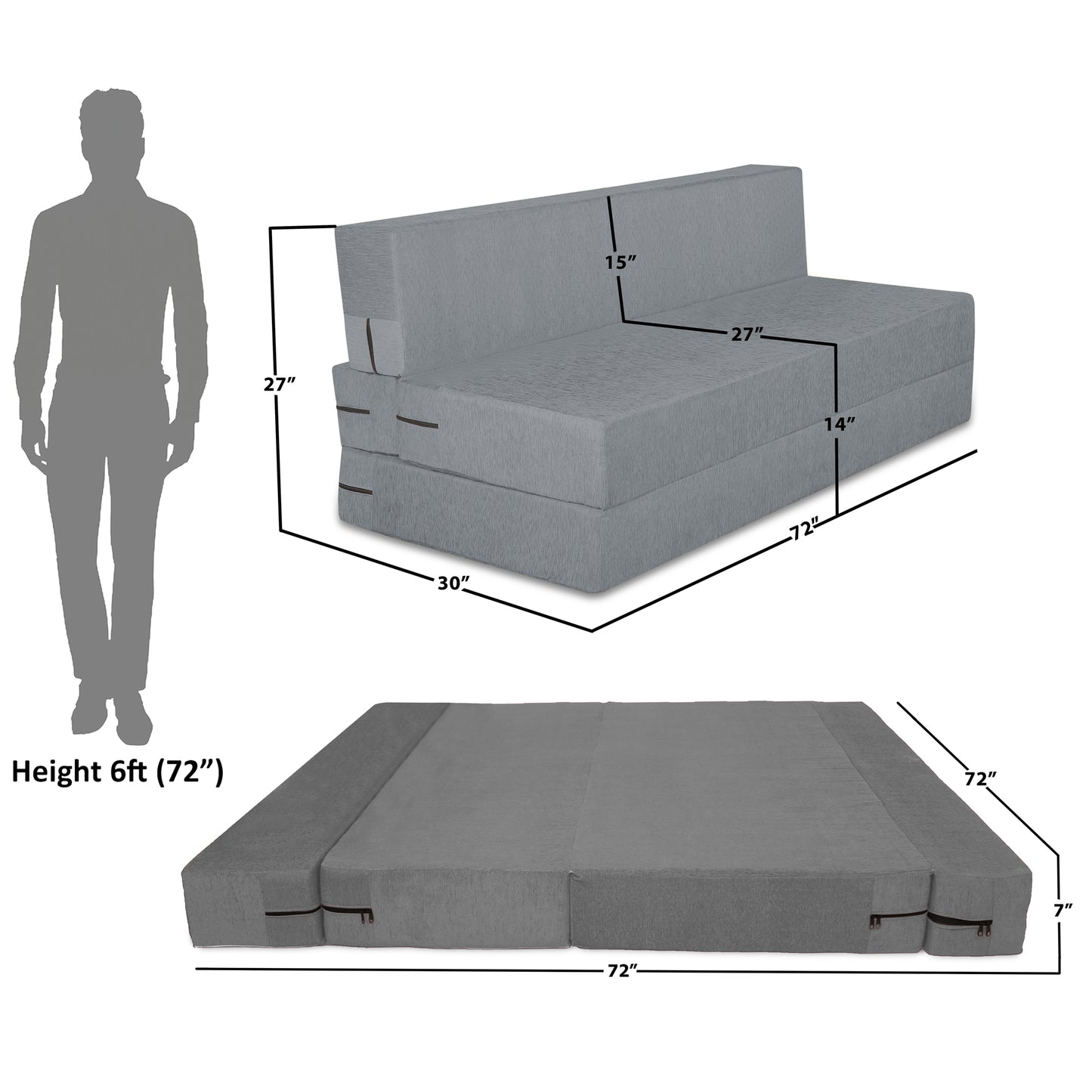 Adorn India Easy Treno 3 Seater Sofa Cum Bed Sit & Sleep Perfect for Guest, Colour Grey, 6'x6' (1 Year Warranty)