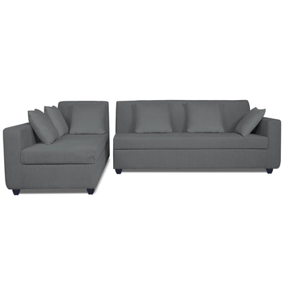 Adorn India Rio Decent L Shape 6 Seater Corner Sofa Set Left Side Handle (Grey) (3 Year Warranty)