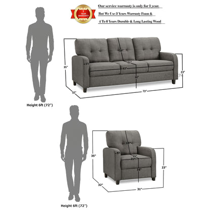 Adorn India foam Astor 3+1+1 5 Seater Sofa Set (Grey)