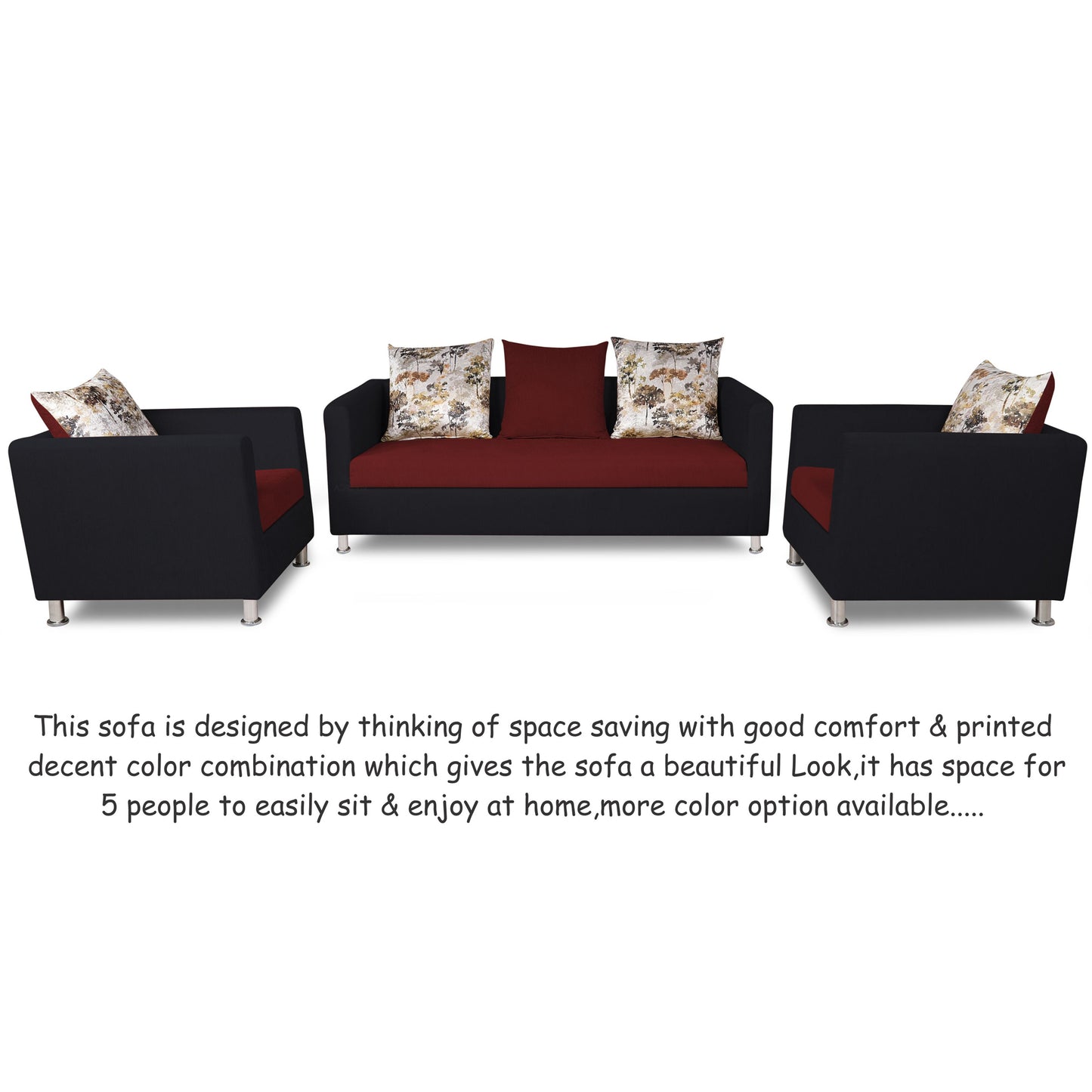 Adorn India Exclusive Two Tone Alita Compact 3-1-1 Sofa Set (Maroon & Black), Wood, Foam