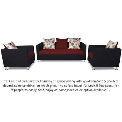 Adorn India Exclusive Two Tone Alita Compact 3-1-1 Sofa Set (Maroon & Black), Wood, Foam