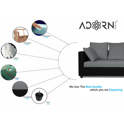 Adorn India Zink Straight line L Shape 6 Seater Sofa Plain Cushion (Grey & Black)