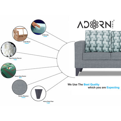 Adorn India Straight line Plus Bricks 3 Seater Sofa (Grey) (3 Year Warranty)