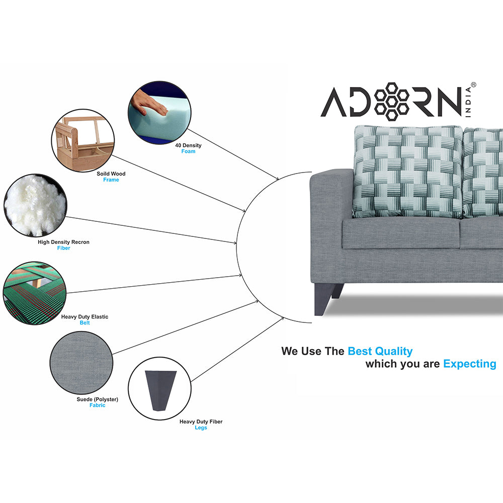 Adorn India Straight line Plus Bricks 3+2 5 Seater Sofa Set (Grey) (3 Year Warranty)