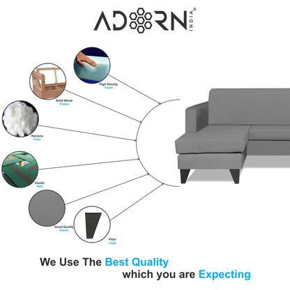 Adorn India Aladra L Shape Decent 5 Seater Sofa Set LHS (Grey) (3 Year Warranty)