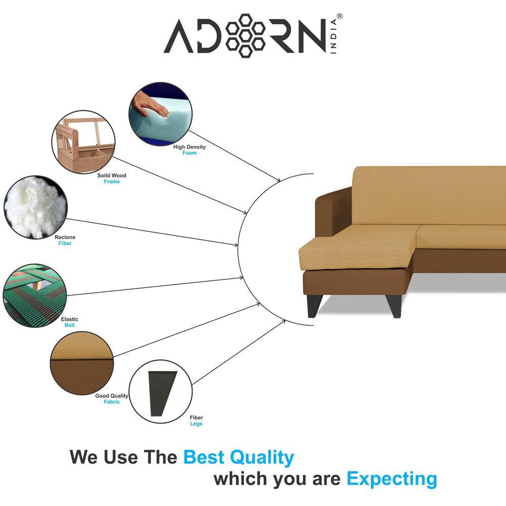Adorn India Aladra L Shape Decent 5 Seater Sofa Set LHS (Brown & Beige) (3 Year Warranty)