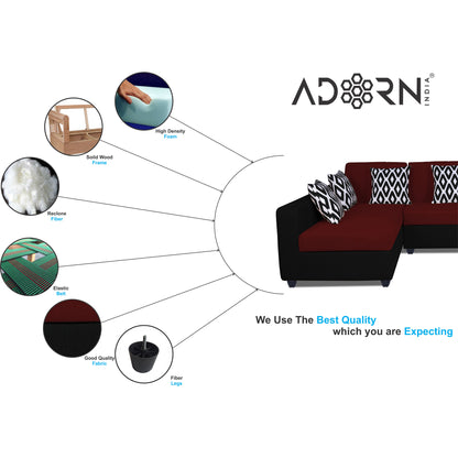 Adorn India Rio High Back L Shape 6 Seater Sofa Set (Left Side Handle)(Maroon & Black)
