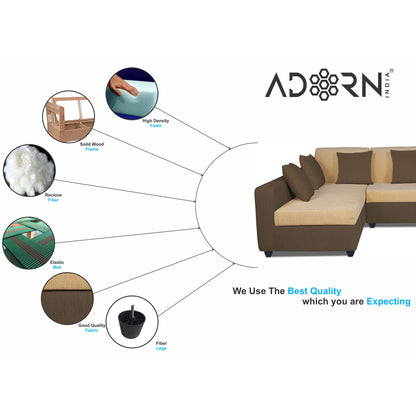 Adorn India Rio Decent L Shape 6 Seater Corner Sofa Set Left Side Handle (Brown and Beige) (3 Year Warranty)