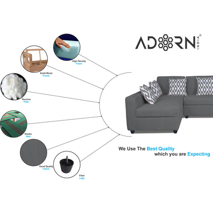 Adorn India Rio Highback L Shape 6 Seater Sofa Set (Left Hand Side) (Grey) (3 Year Warranty)