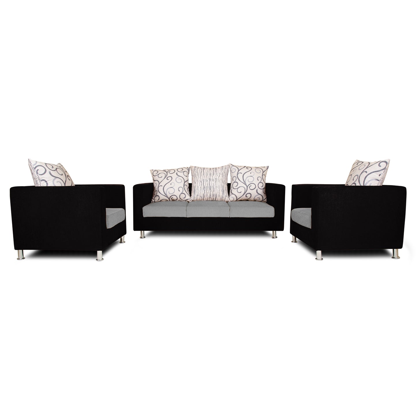 Adorn India Dexter Sofa Set 3-1-1 digitel Print (Grey & Black)