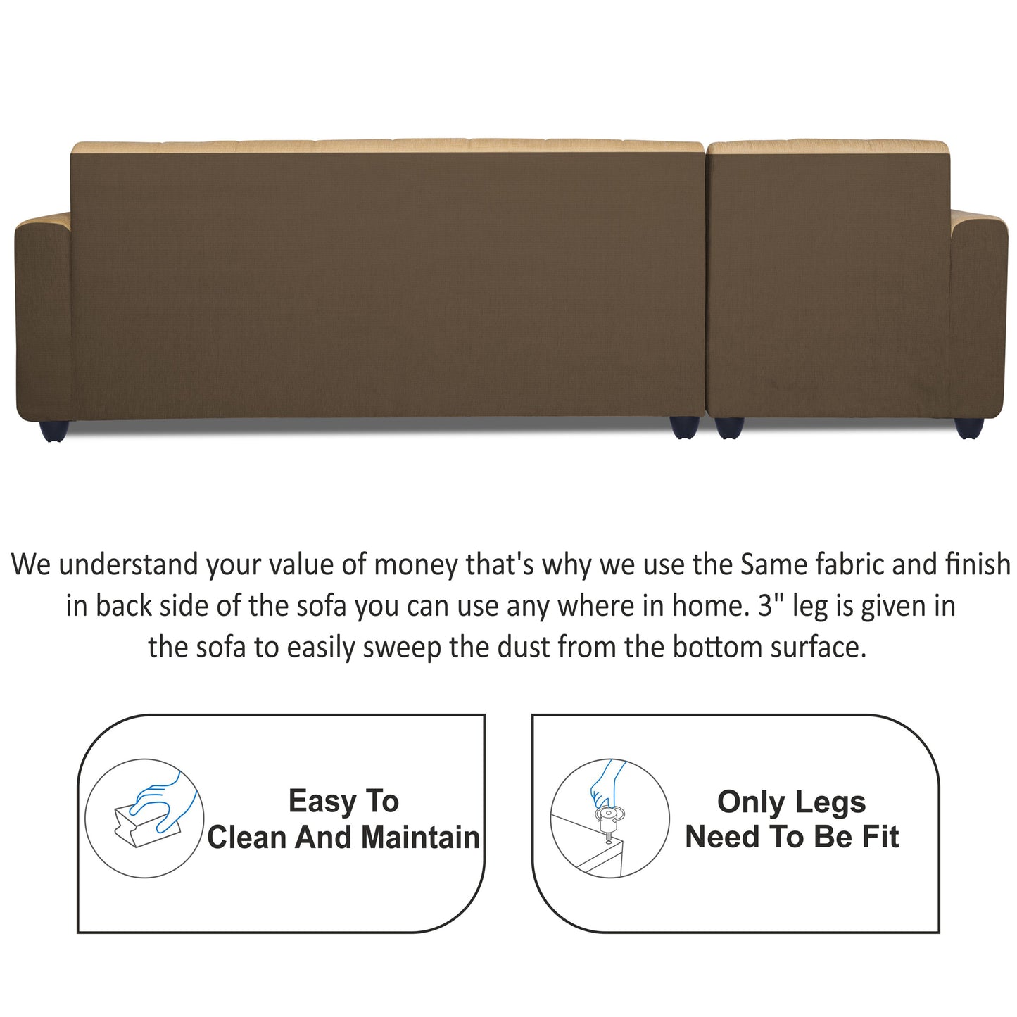 Adorn India Rio Highback L Shape 6 Seater Sofa Set (Left Hand Side) (Brown & Beige) (3 Year Warranty)
