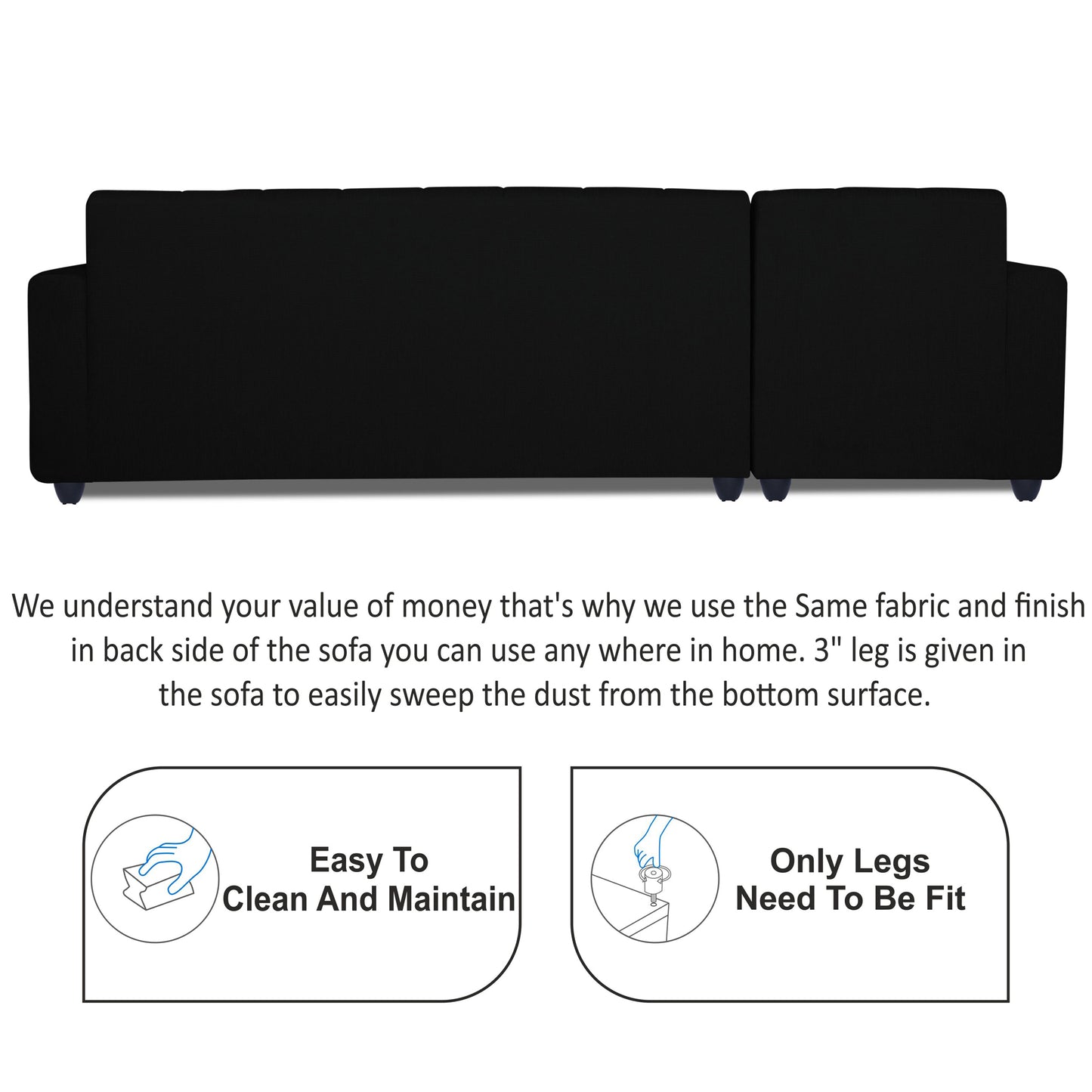 Adorn India Rio High Back L Shape 6 Seater Sofa Set (Left Side Handle)(Black)