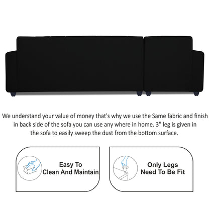 Adorn India Rio High Back L Shape 6 Seater Sofa Set (Left Side Handle)(Black)