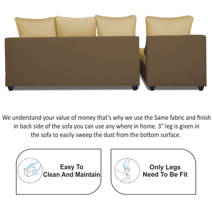 Adorn India Zink Straight line L Shape 6 Seater Sofa Plain Cushion (Left Side Handle)(Brown & Beige)