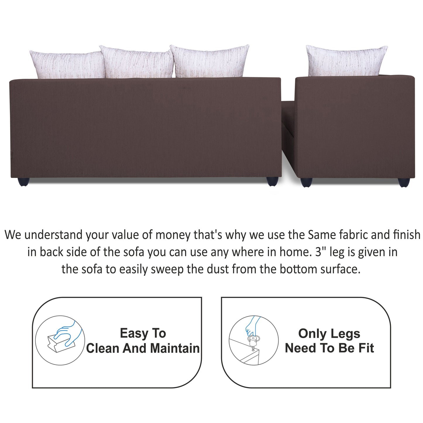 Adorn India Zink Straight line L Shape 6 Seater Sofa Wave Cushion (Left Side Handle)(Brown)