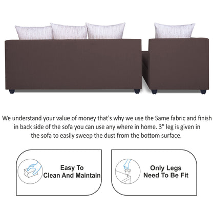 Adorn India Zink Straight line L Shape 6 Seater Sofa Wave Cushion (Left Side Handle)(Brown)