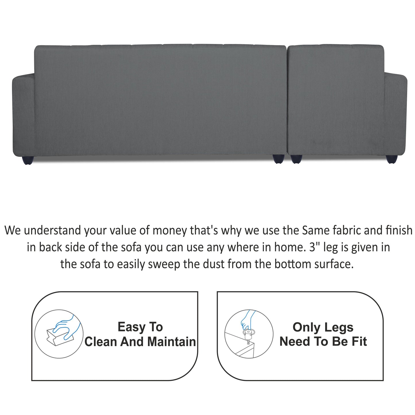 Adorn India Rio Highback L Shape 6 Seater Sofa Set (Left Hand Side) (Grey) (3 Year Warranty)