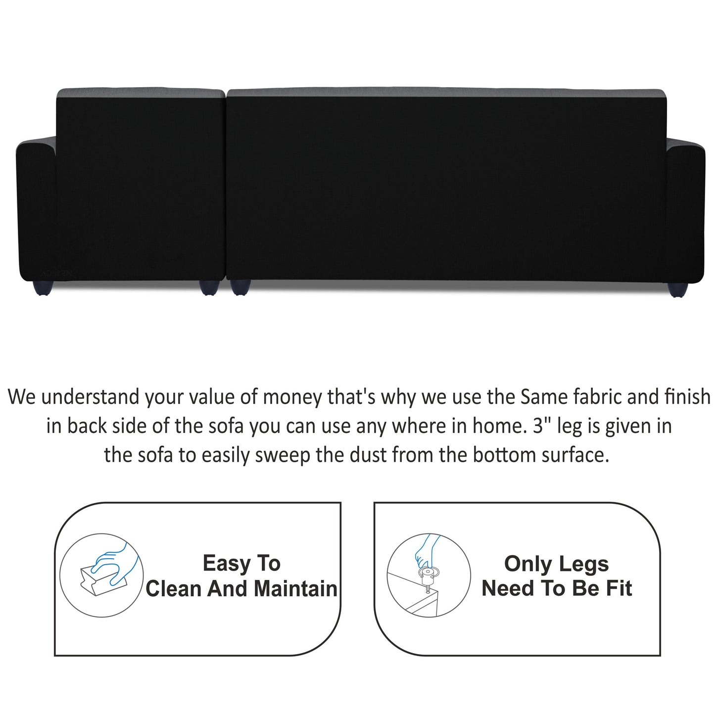 Adorn India Rio Decent L Shape 6 Seater coner Sofa Set (Right Side Handle) (Grey & Black) (3 Year Warranty)